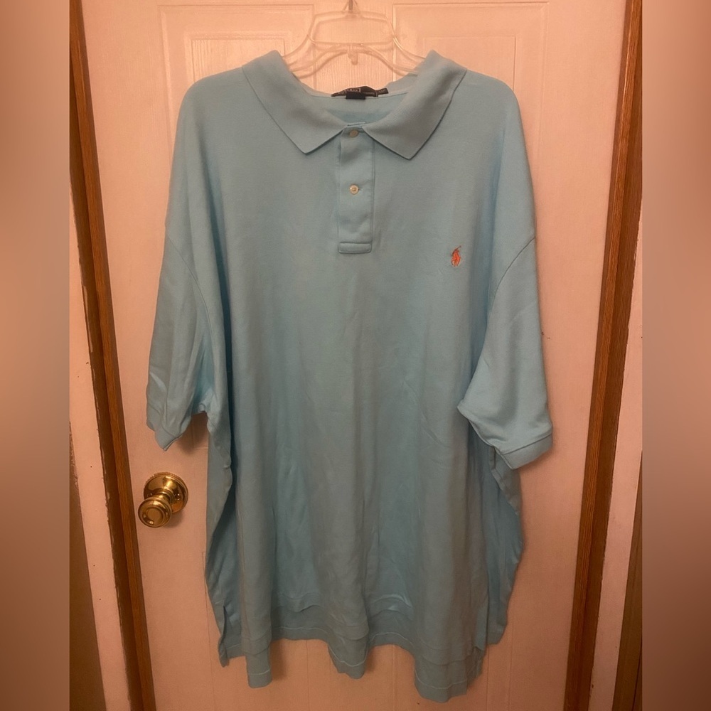 Ralph Lauren Polo Shirt in Pale Blue with Orange Pony